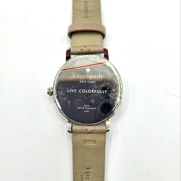 KATE SPADE Genuine Leather Watch Silver Metal Framed Face Taupe Leather - Picture 8 of 9